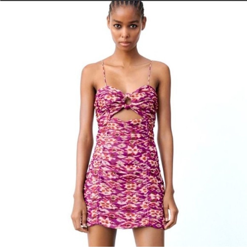 ZARA Dresses Knotted Printed Cutout Mini Dress - MEDIUM
